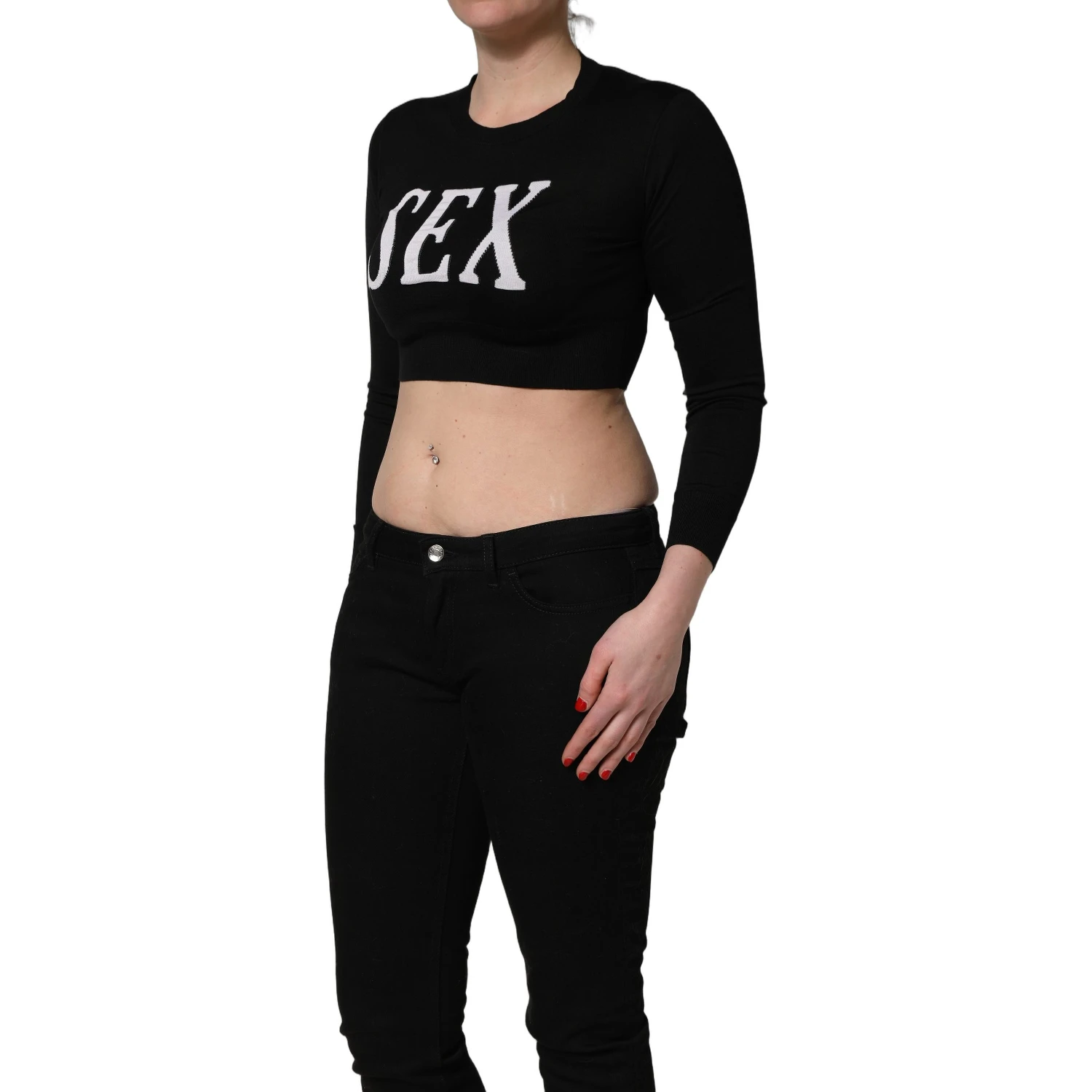 Black Graphic Print Long-Sleeved Top