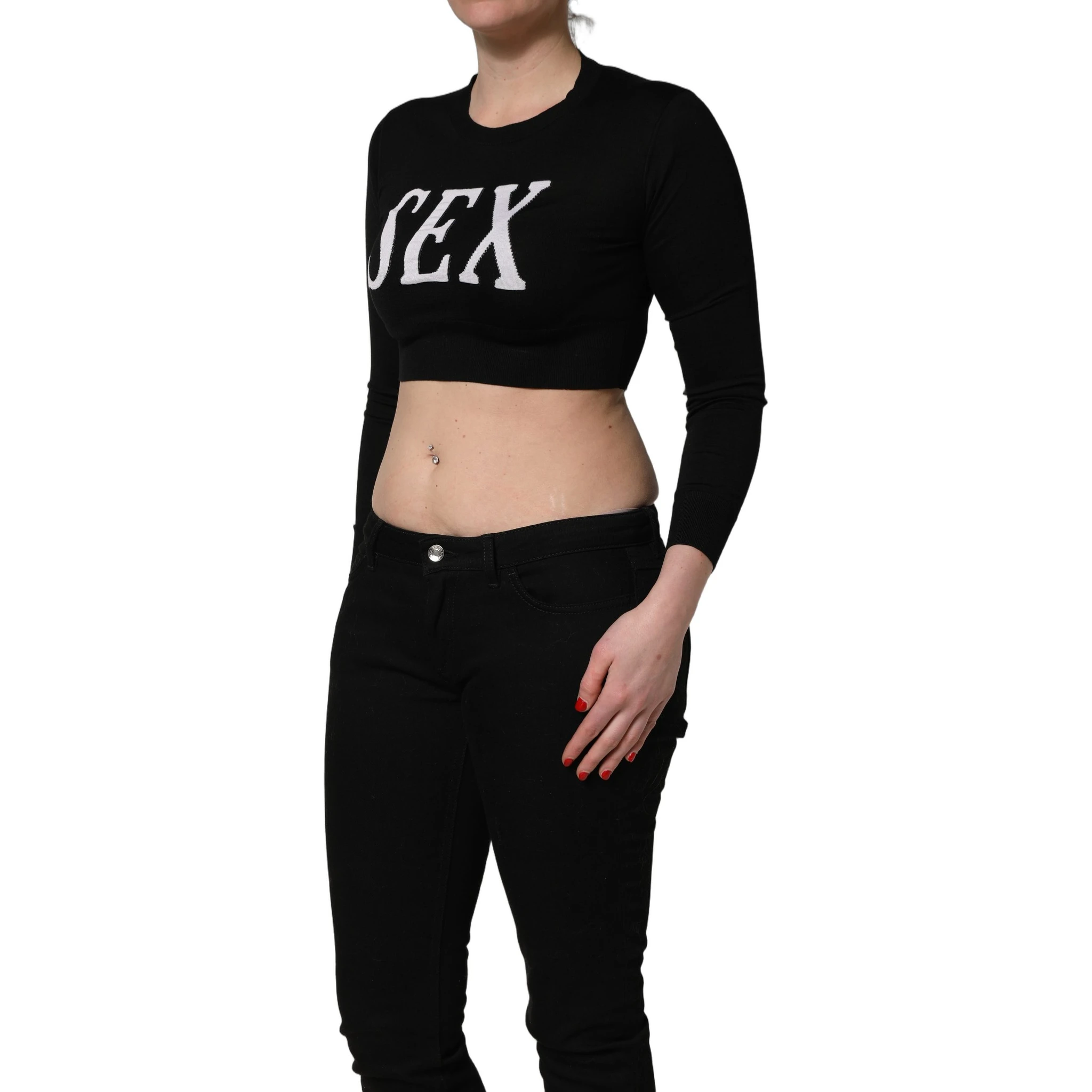 Black Graphic Print Long-Sleeved Top