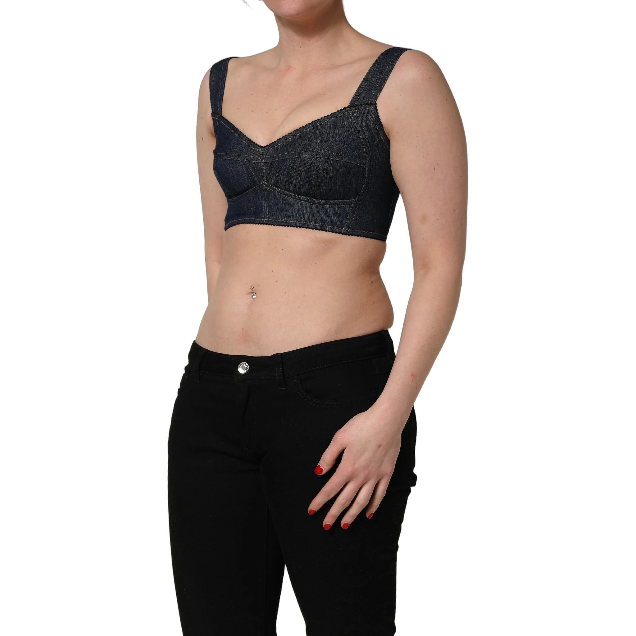 Black Denim Corset Bralette Cotton Cropped Top