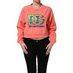 Pink Graphic Crew Neck Cropped Sweatshirt Sweater