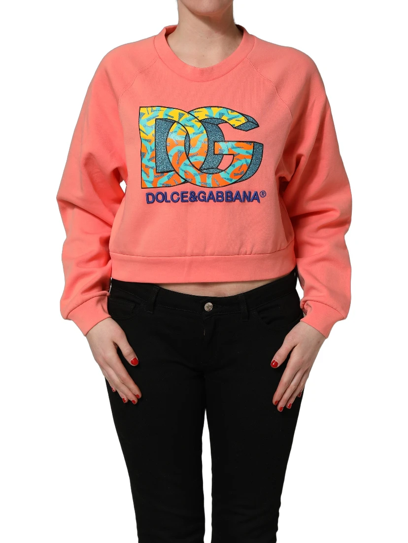 Pink Graphic Crew Neck Cropped Sweatshirt Sweater
