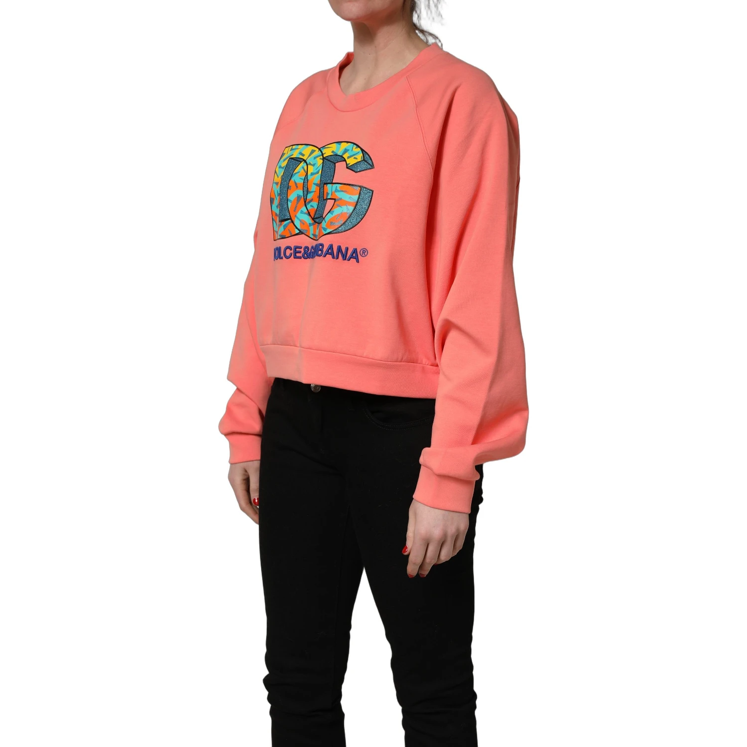 Pink Graphic Crew Neck Cropped Sweatshirt Sweater