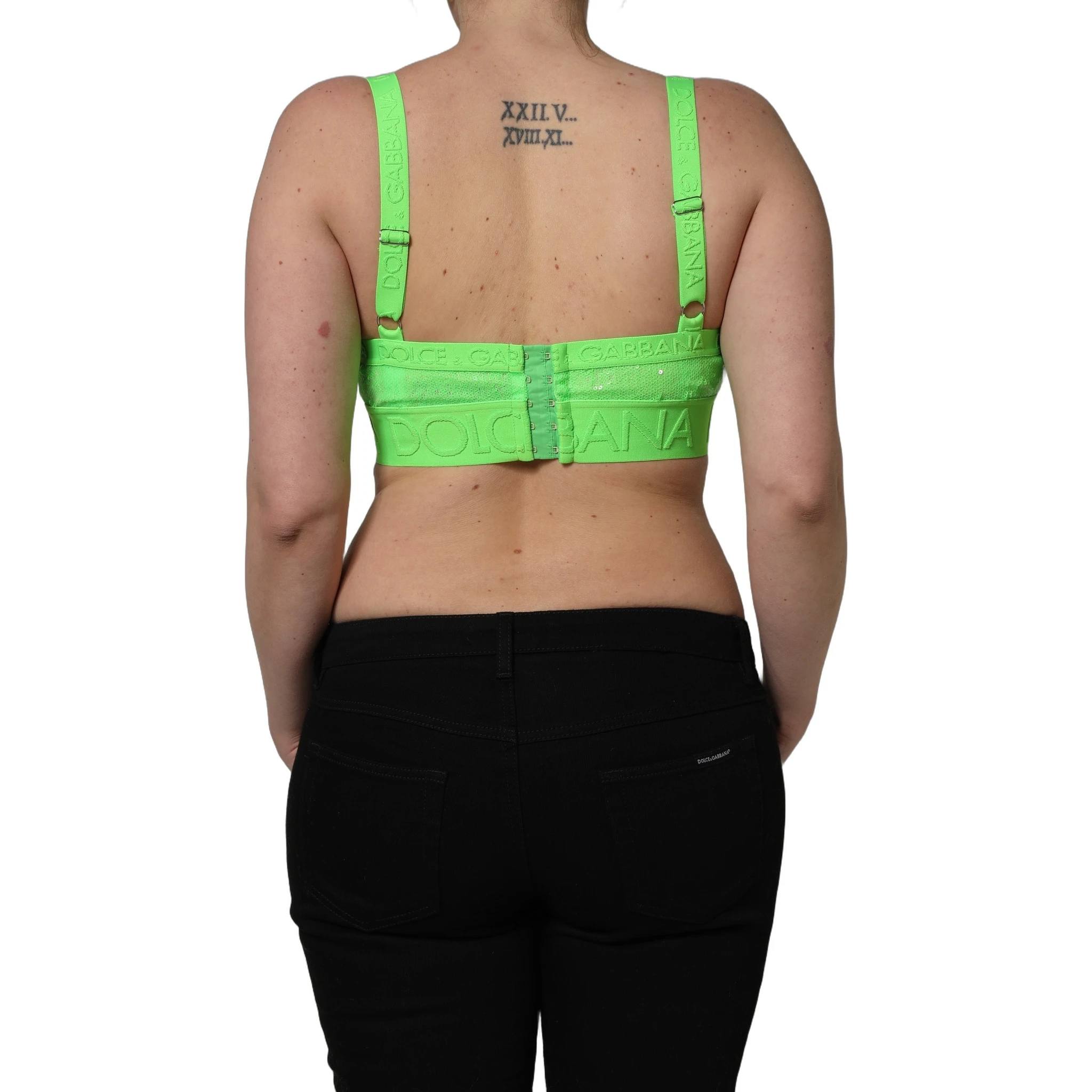Neon Green Soft Cup Logo-Trim Bra Cropped Top