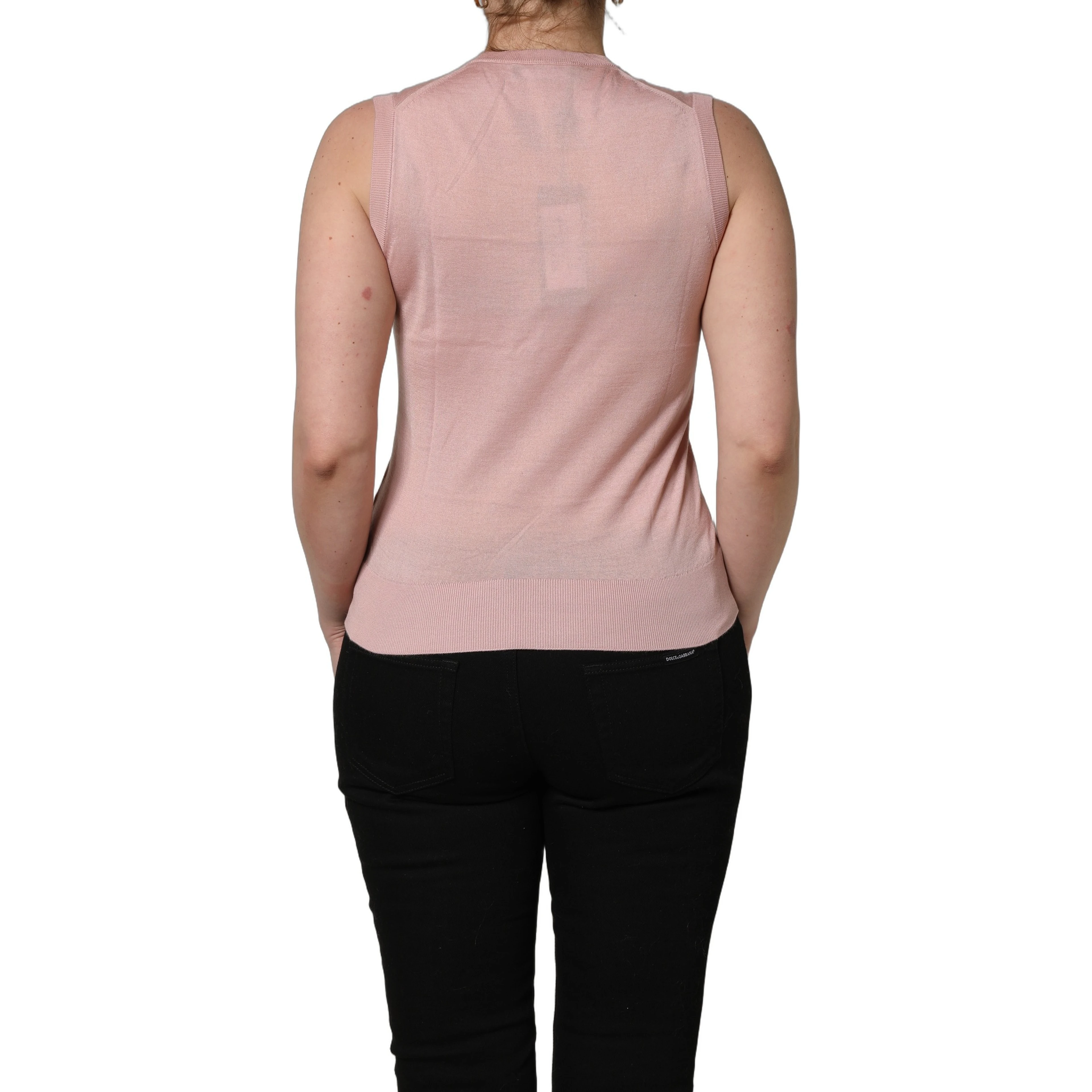 Pink Sleeveless Cashmere Knitted Tank Top