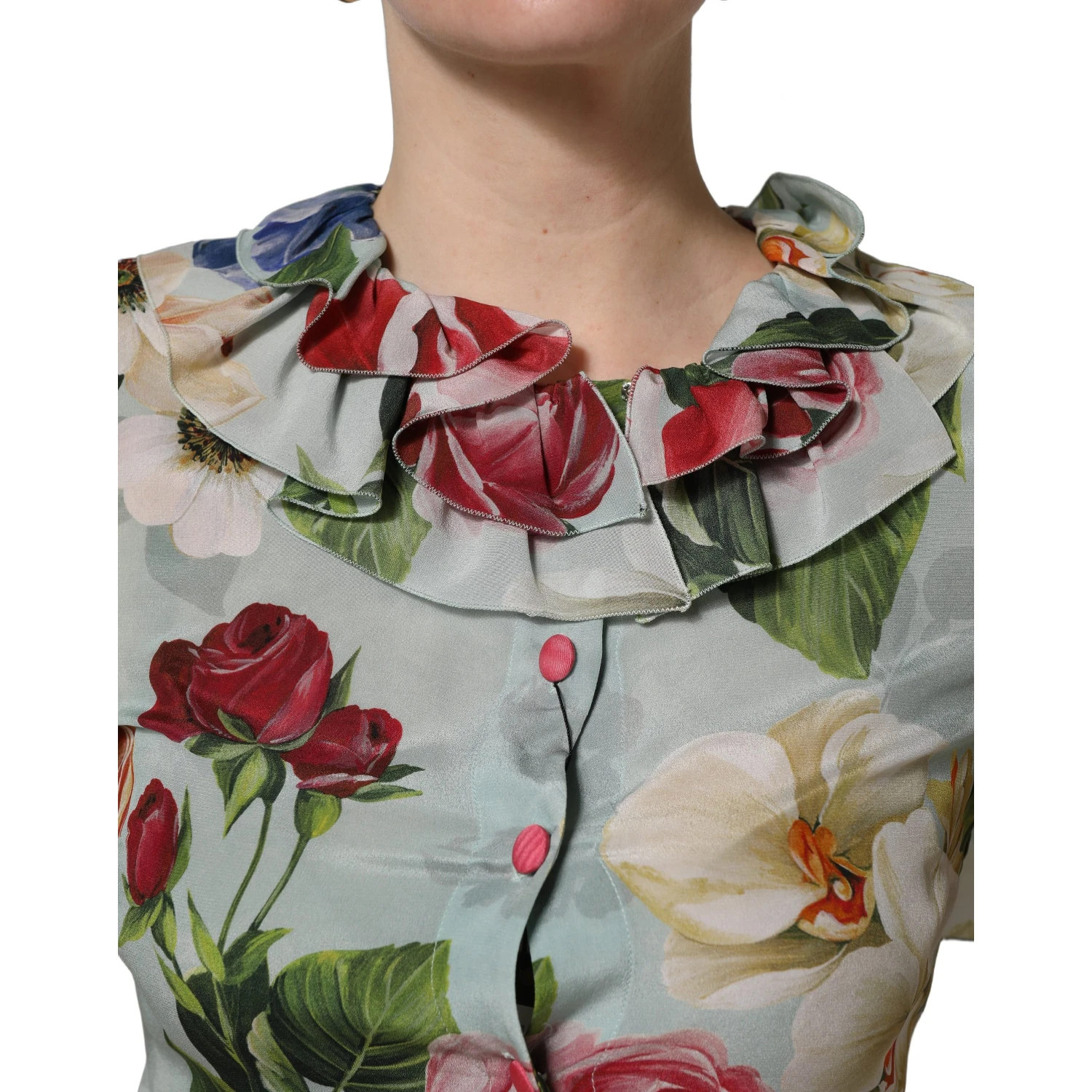 Multicolor Floral Silk Cropped Shirt Top