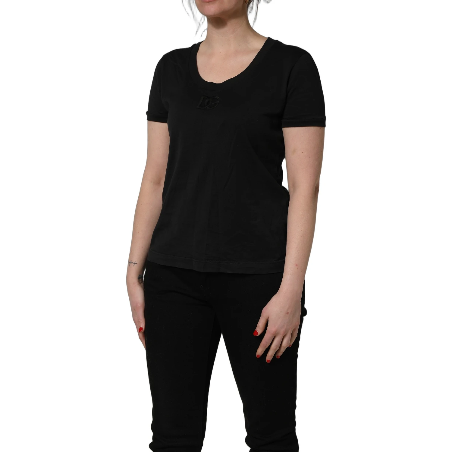 Black Cotton Short-Sleeve Crew Neck T-shirt
