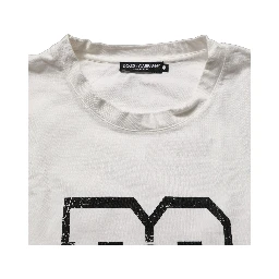 White Cotton DG Logo Print Cropped Jersey Top
