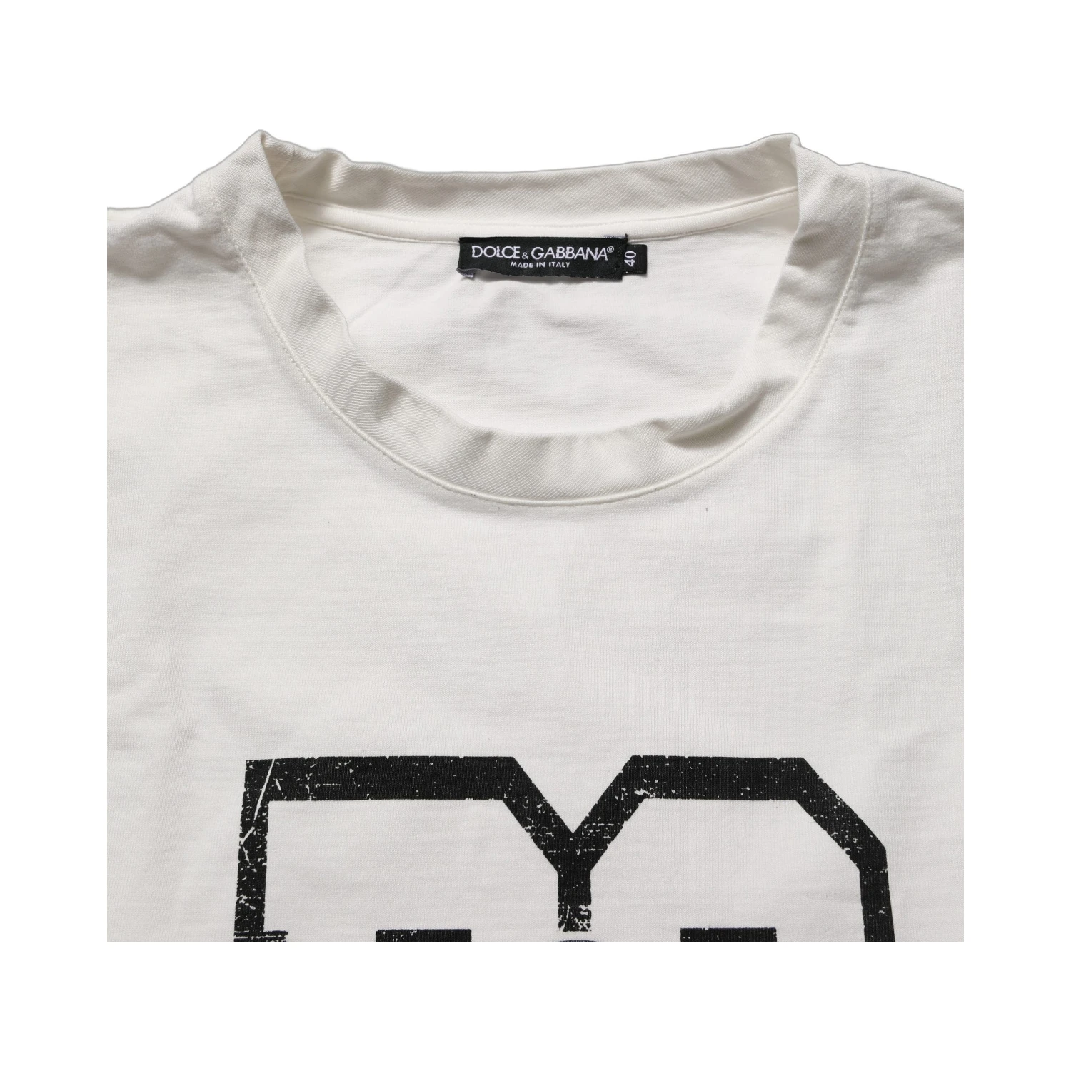 White Cotton DG Logo Print Cropped Jersey Top