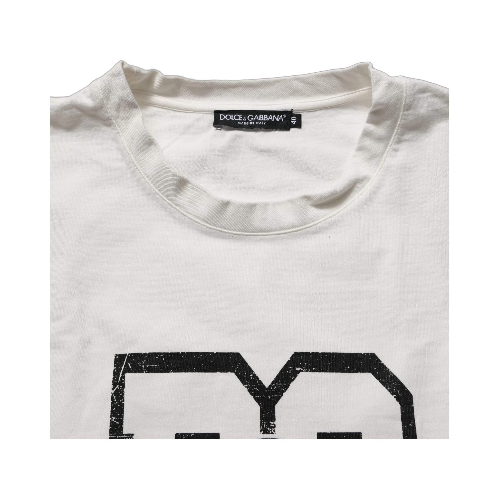 White Cotton DG Logo Print Cropped Jersey Top