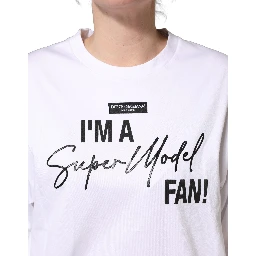 White I'm A Super Model Fan Print Jersey T-shirt