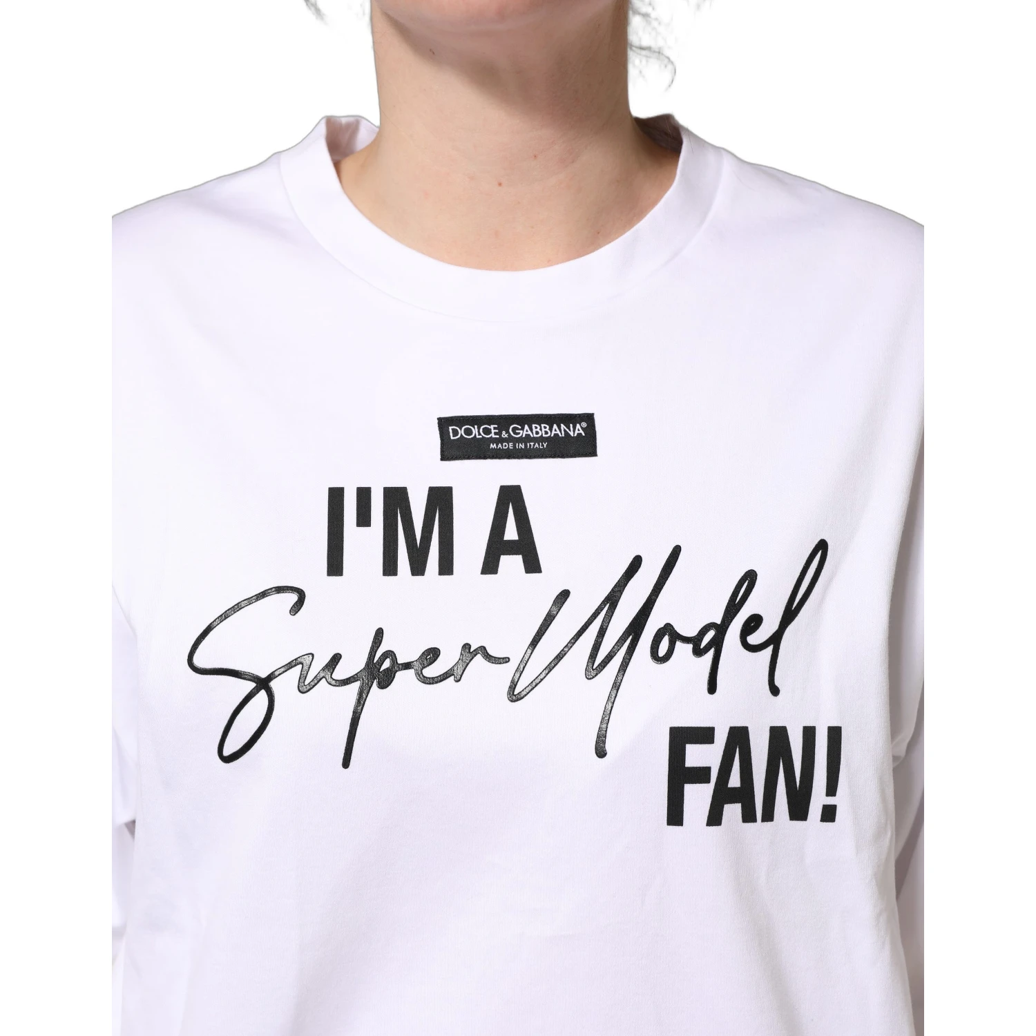 White I'm A Super Model Fan Print Jersey T-shirt
