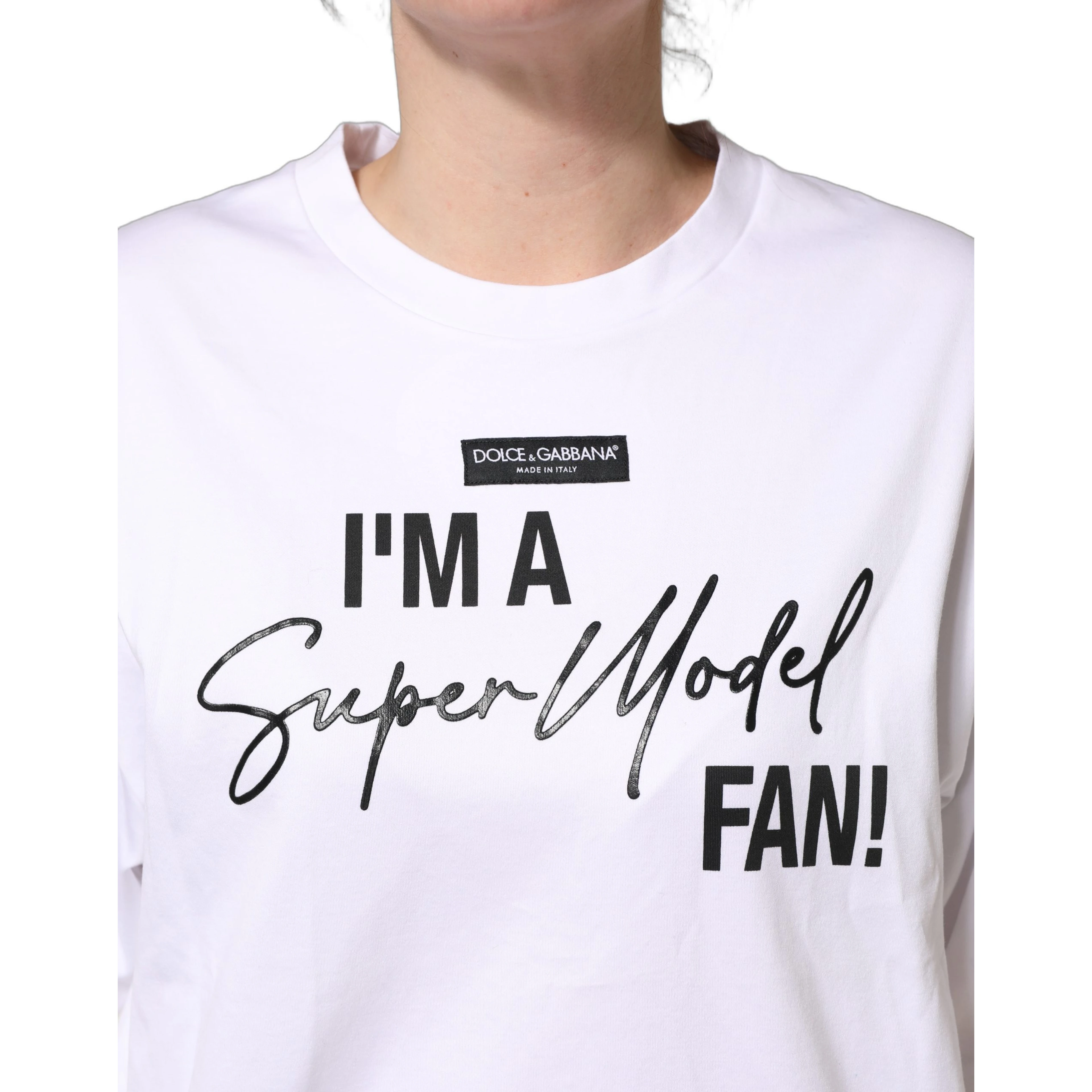 White I'm A Super Model Fan Print Jersey T-shirt
