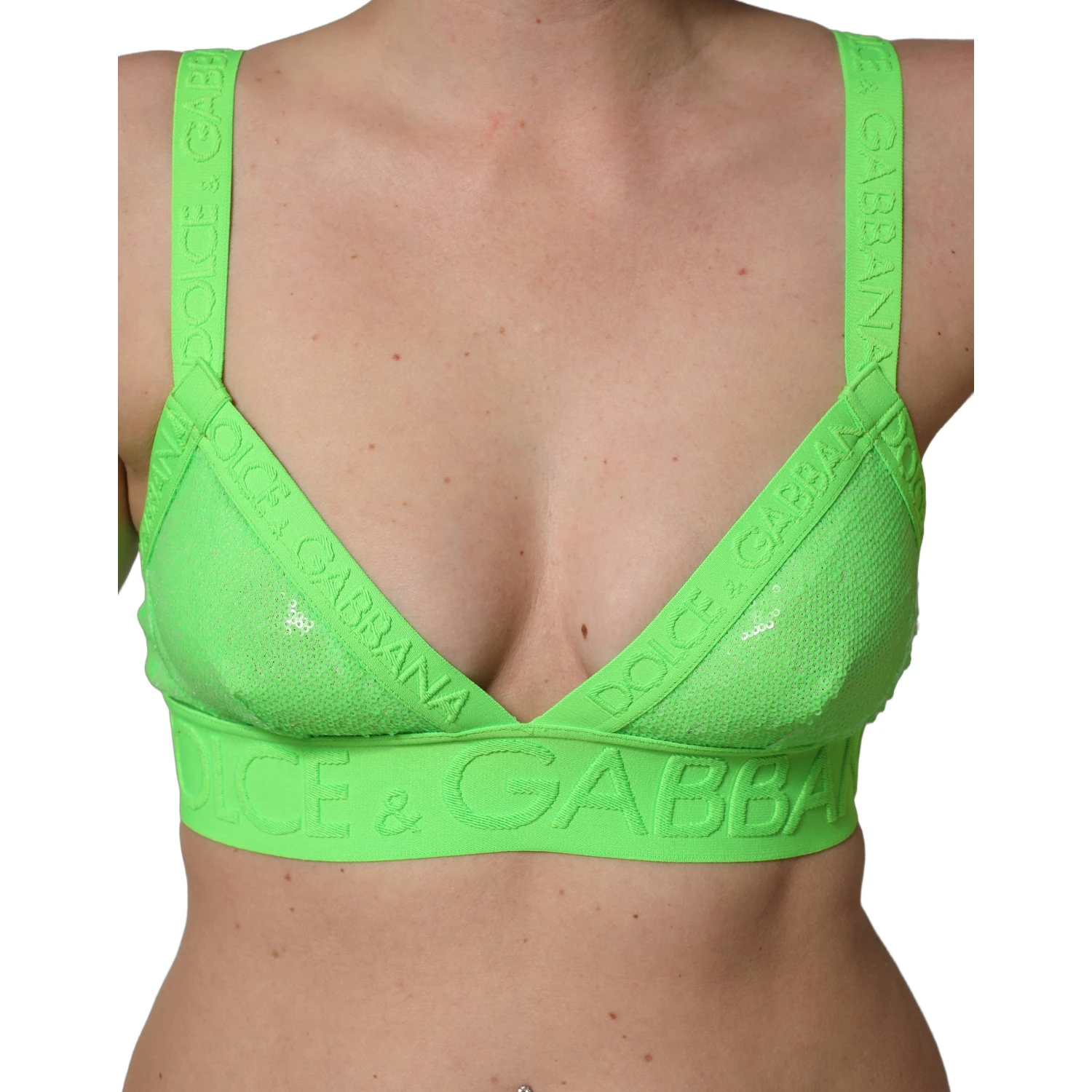 Neon Green Soft Cup Logo-Trim Bra Cropped Top