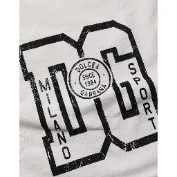 White Cotton DG Logo Print Cropped Jersey Top