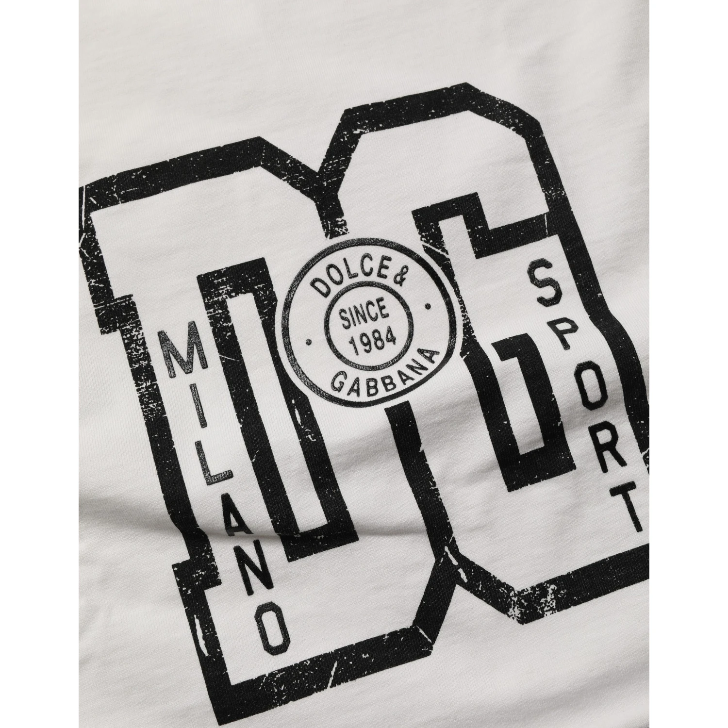 White Cotton DG Logo Print Cropped Jersey Top