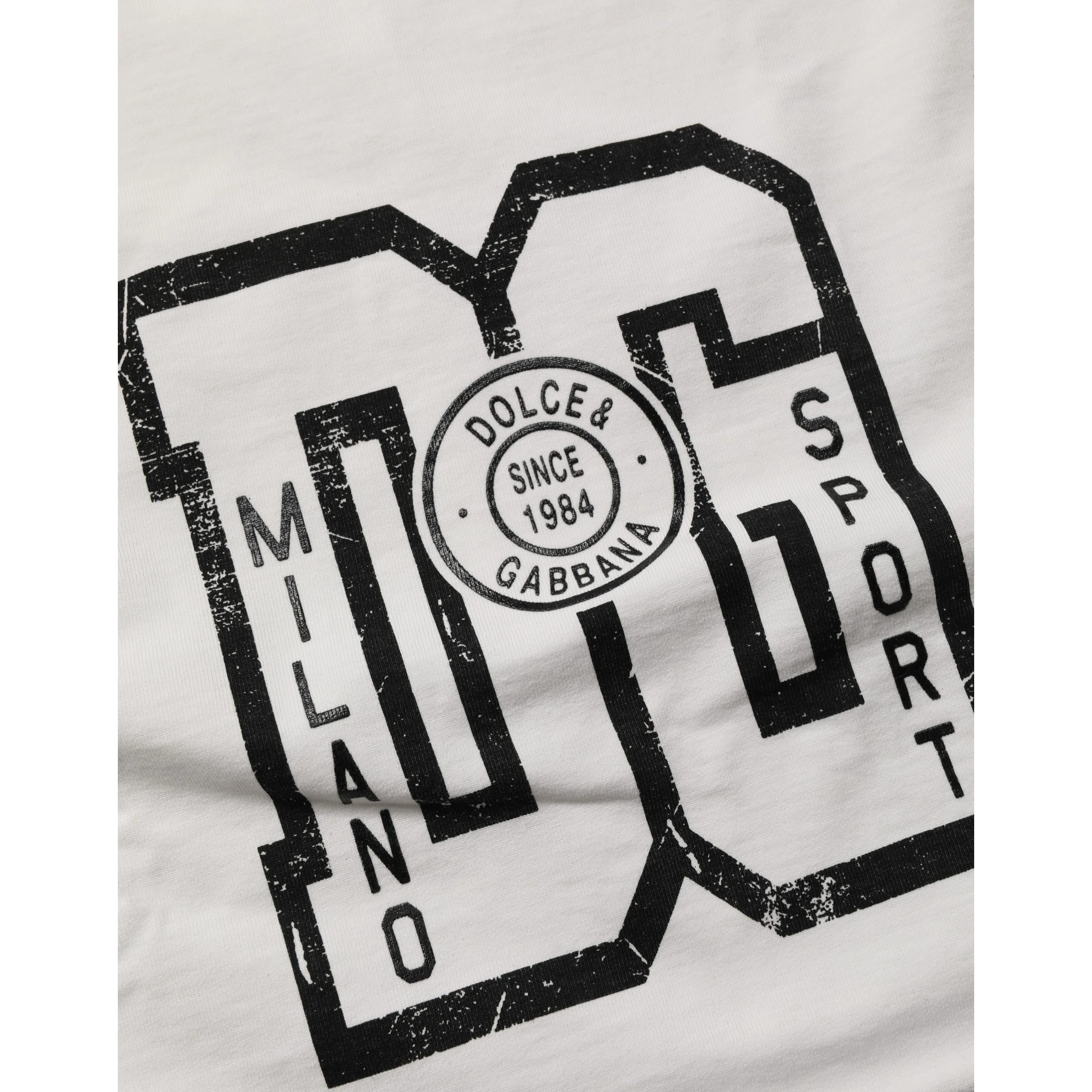 White Cotton DG Logo Print Cropped Jersey Top
