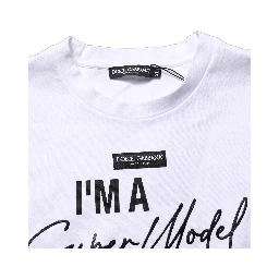 White I'm A Super Model Fan Print Jersey T-shirt
