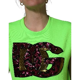 Neon Green DG Sequined Sleeveless Jersey Top