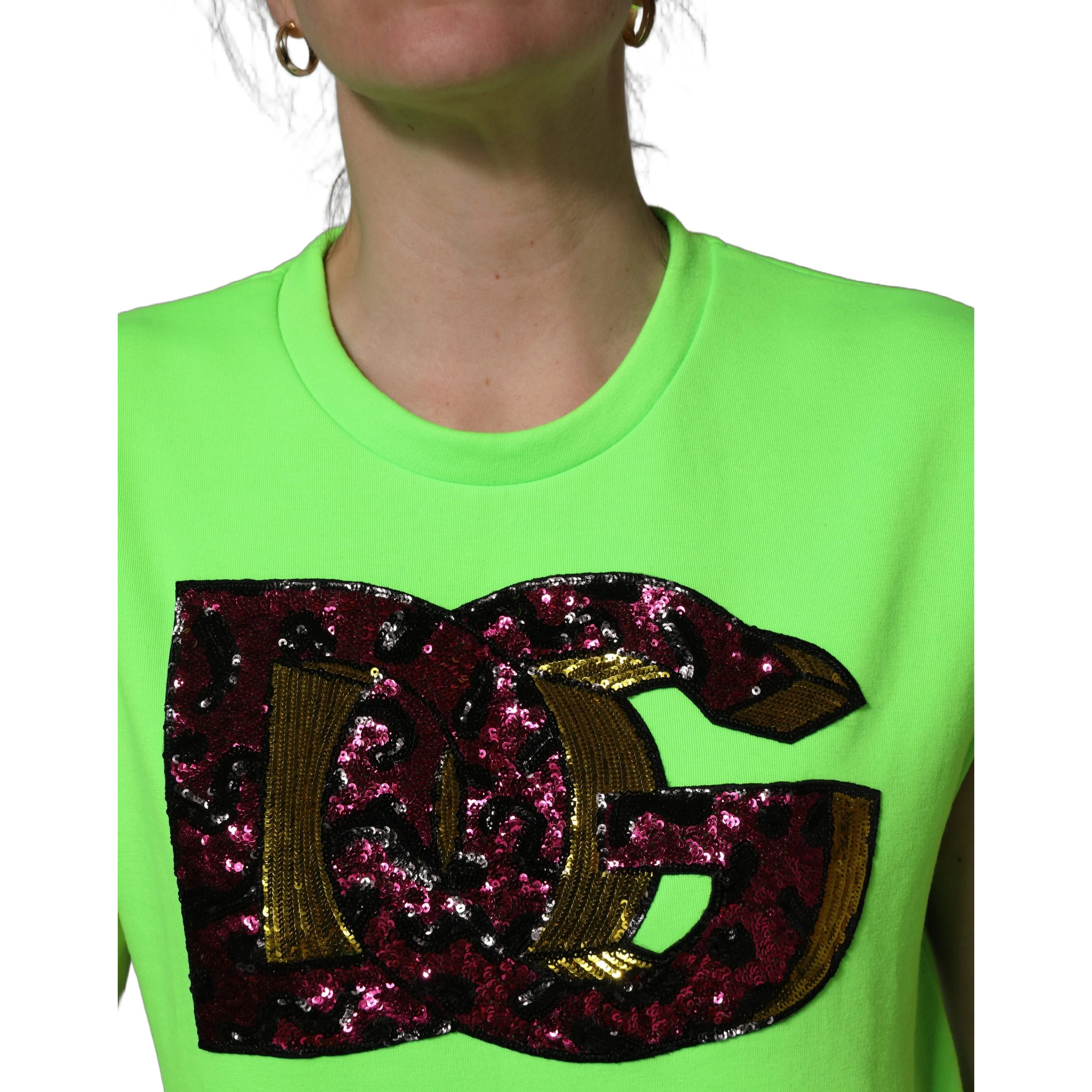 Neon Green DG Sequined Sleeveless Jersey Top