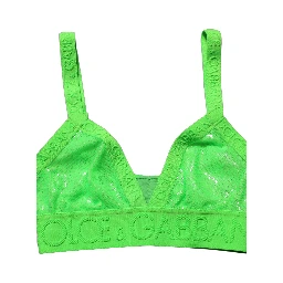 Neon Green Soft Cup Logo-Trim Bra Cropped Top