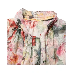 Multicolor Floral Tie-Neck Silk Chiffon Blouse Top