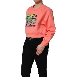 Pink Graphic Crew Neck Cropped Sweatshirt Sweater