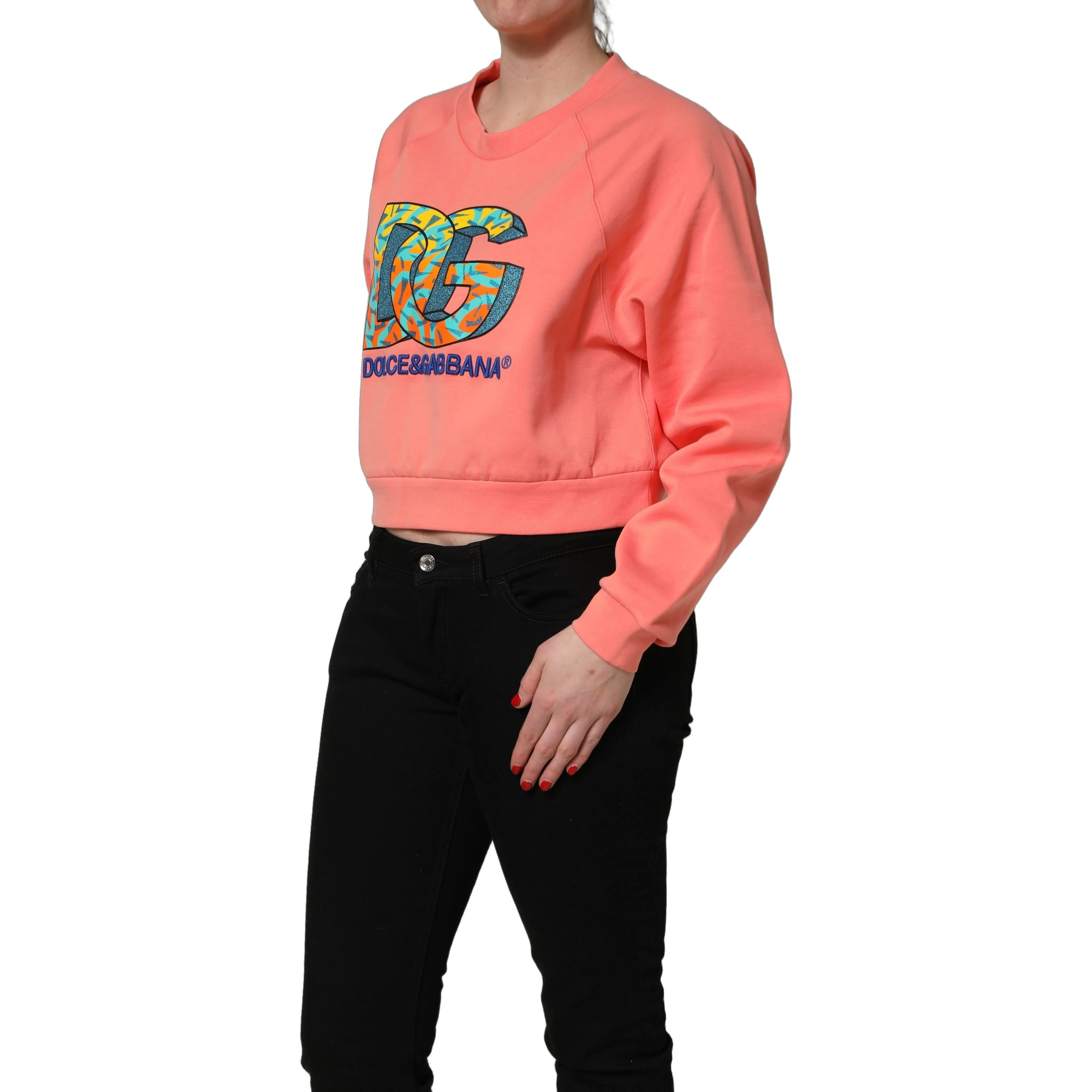 Pink Graphic Crew Neck Cropped Sweatshirt Sweater