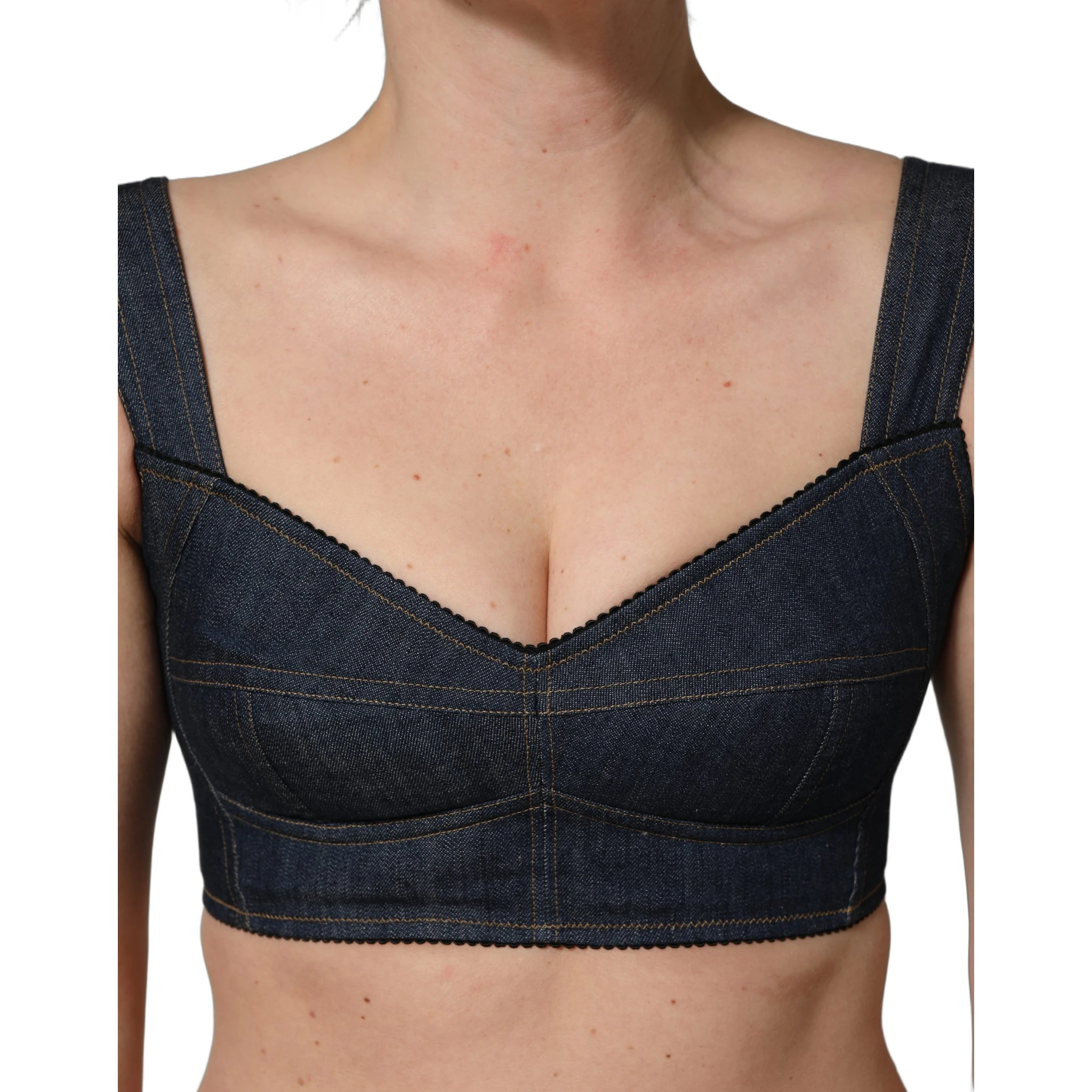 Black Denim Corset Bralette Cotton Cropped Top