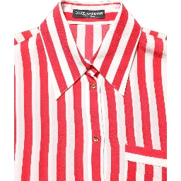Red White Striped Long Sleeve Silk Blouse Top