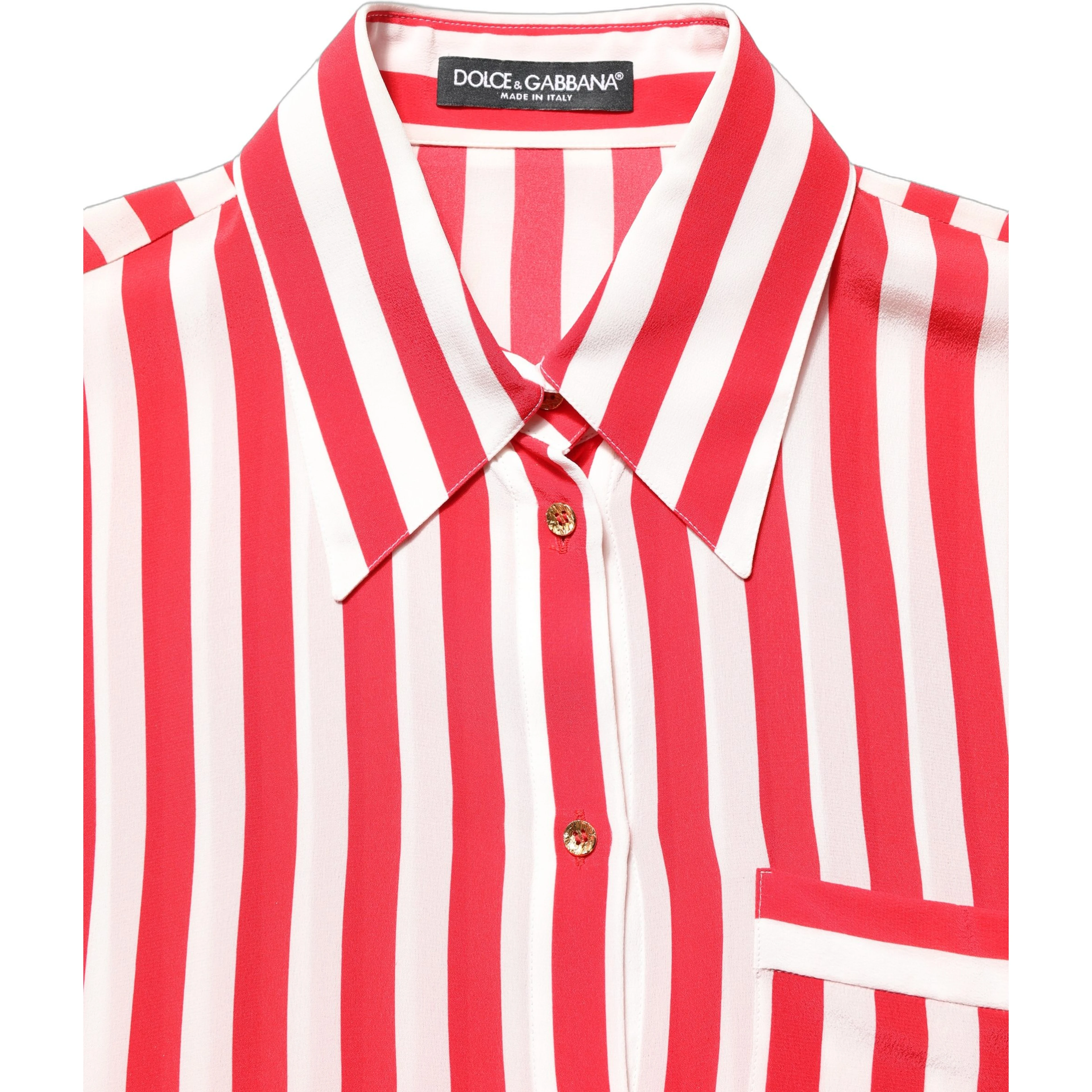 Red White Striped Long Sleeve Silk Blouse Top