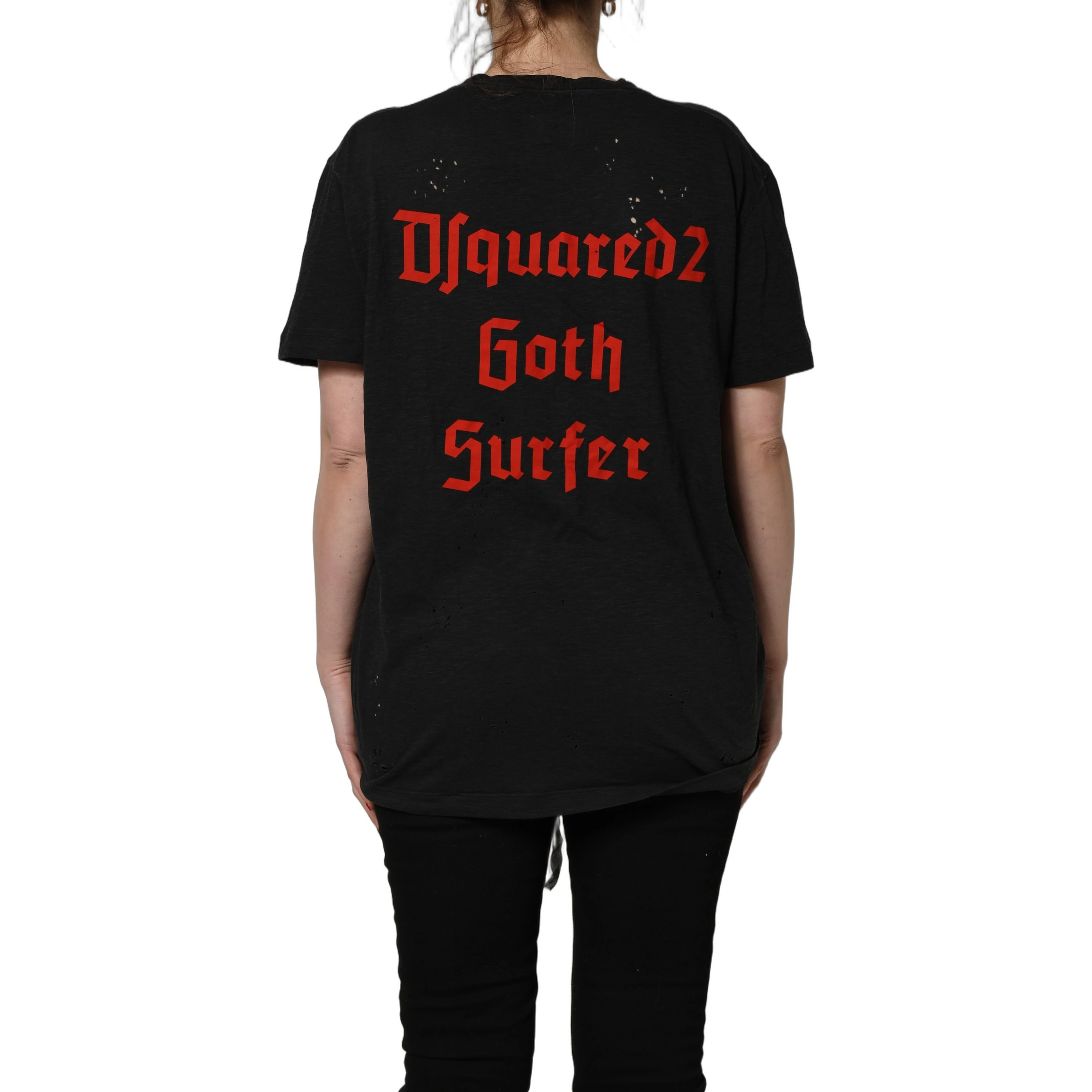 Black Chain Embellished Cotton Short Sleeve T-shirt