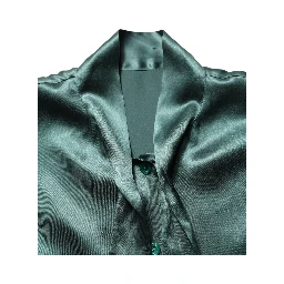 Dark Green Silk Satin Blouse Neck Tie Top