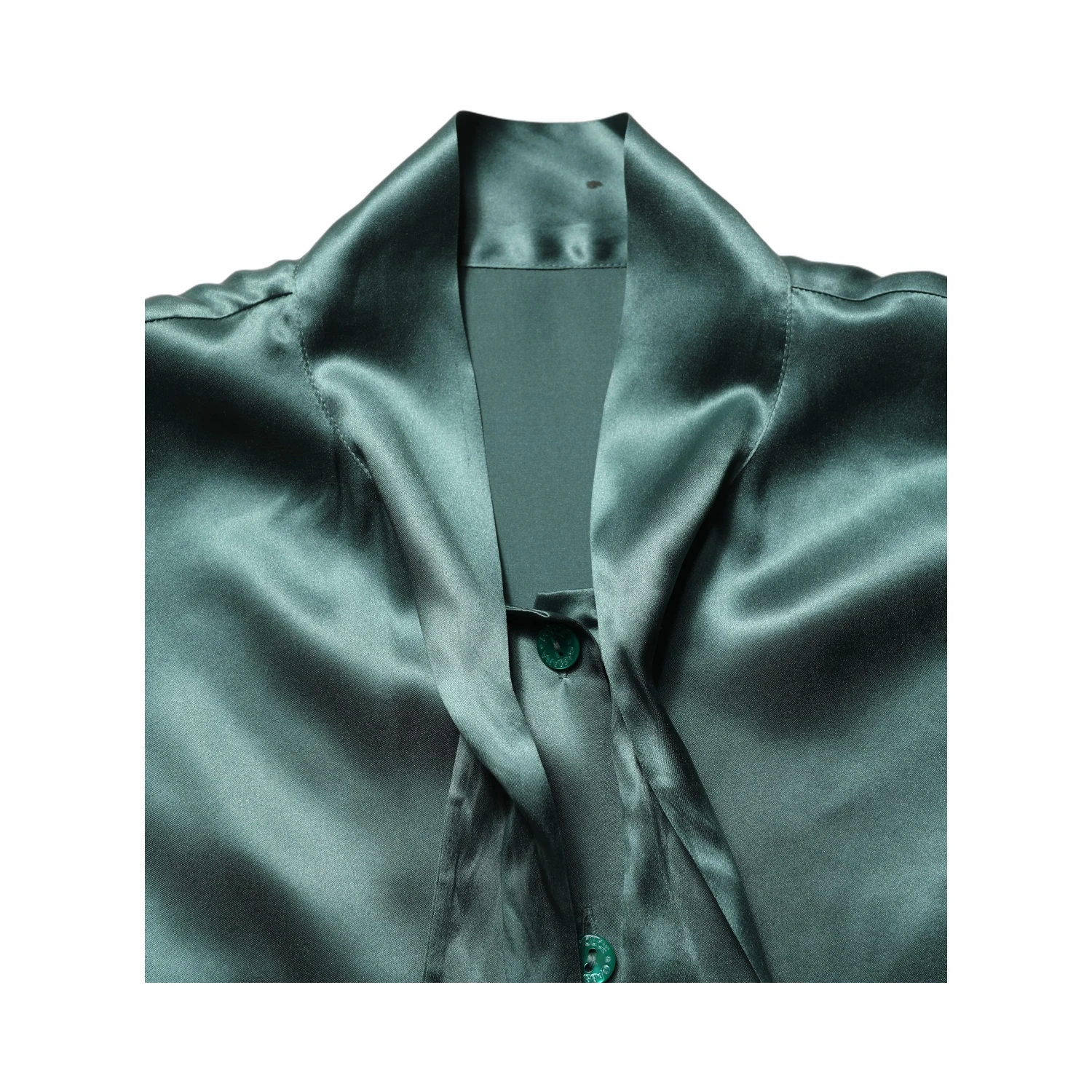 Dark Green Silk Satin Blouse Neck Tie Top