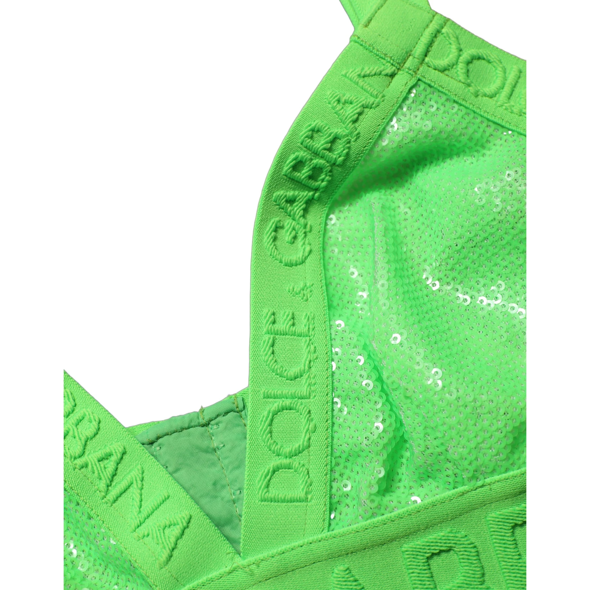 Neon Green Soft Cup Logo-Trim Bra Cropped Top