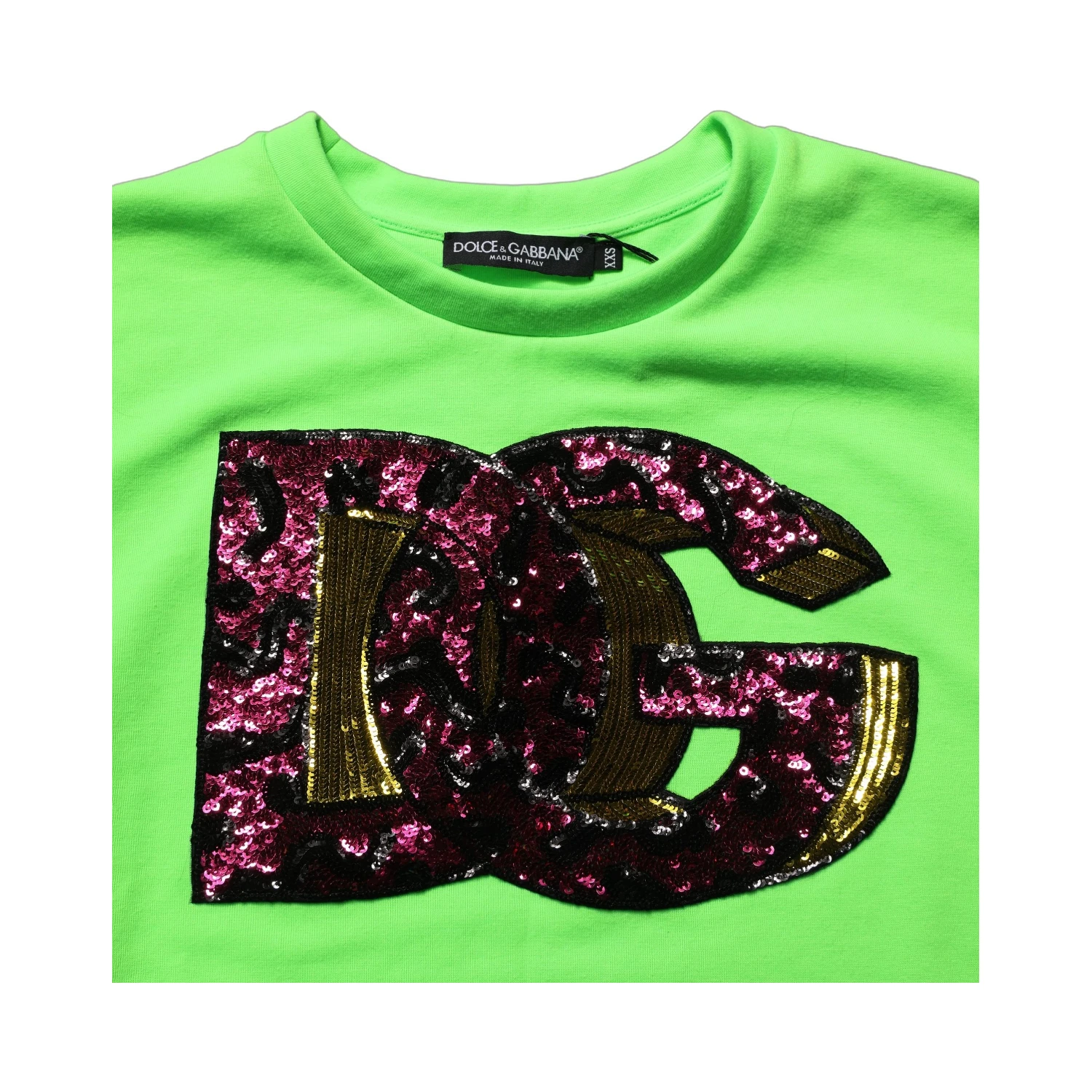 Neon Green DG Sequined Sleeveless Jersey Top