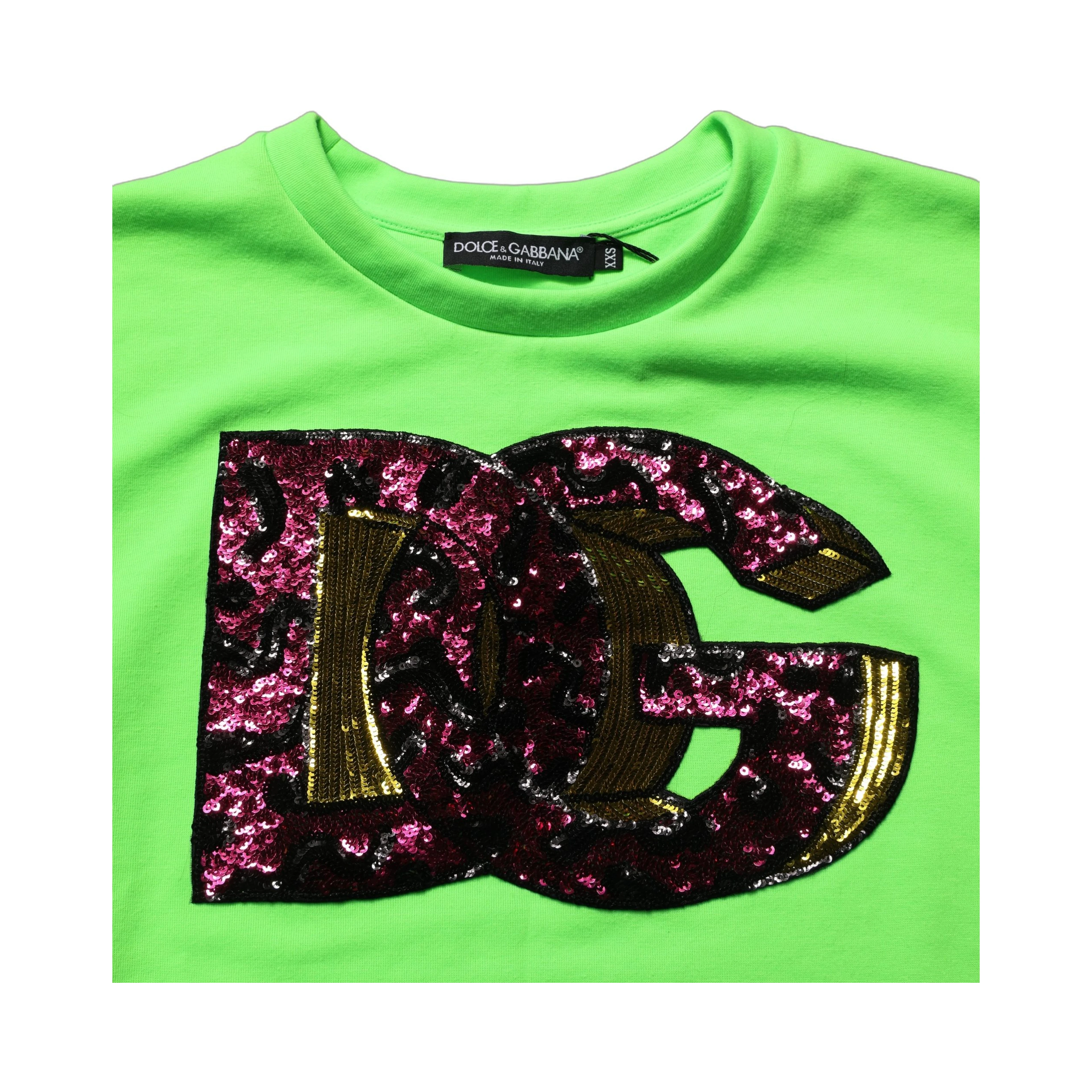Neon Green DG Sequined Sleeveless Jersey Top
