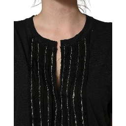 Black Chain Embellished Cotton Short Sleeve T-shirt