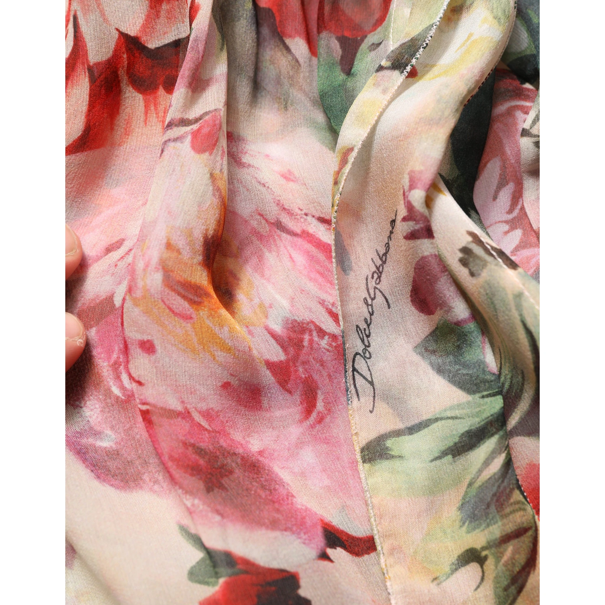 Multicolor Floral Tie-Neck Silk Chiffon Blouse Top
