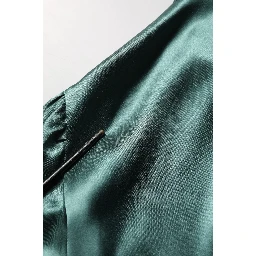 Dark Green Silk Satin Blouse Neck Tie Top