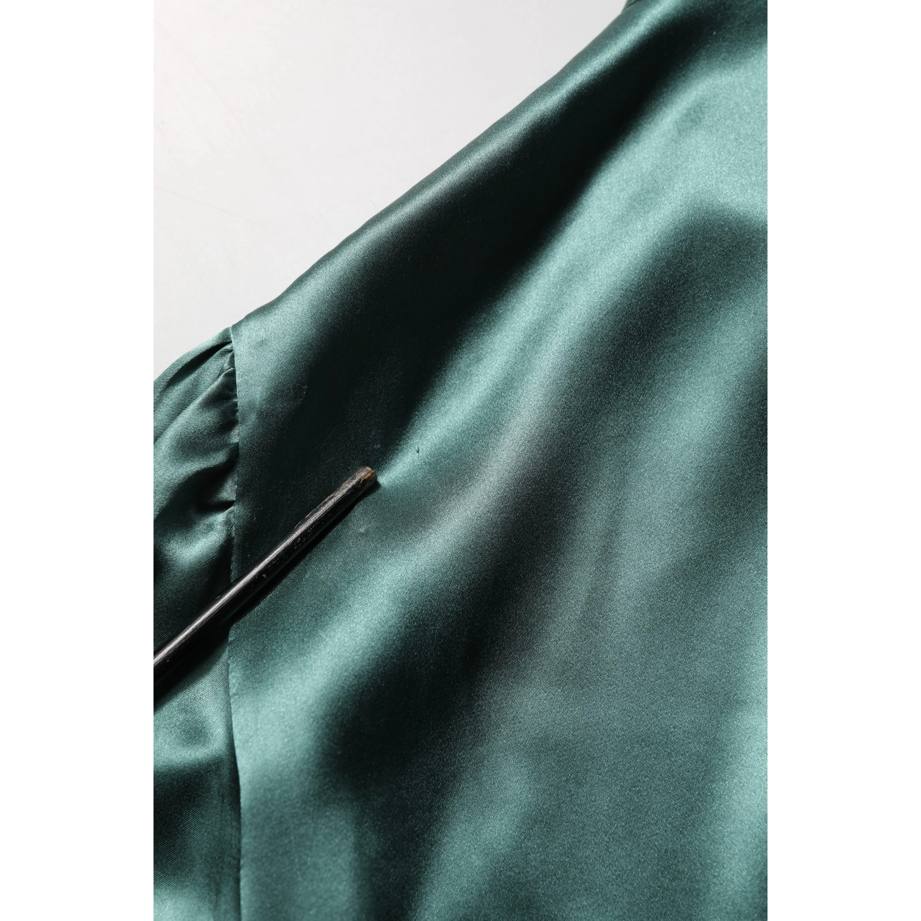 Dark Green Silk Satin Blouse Neck Tie Top