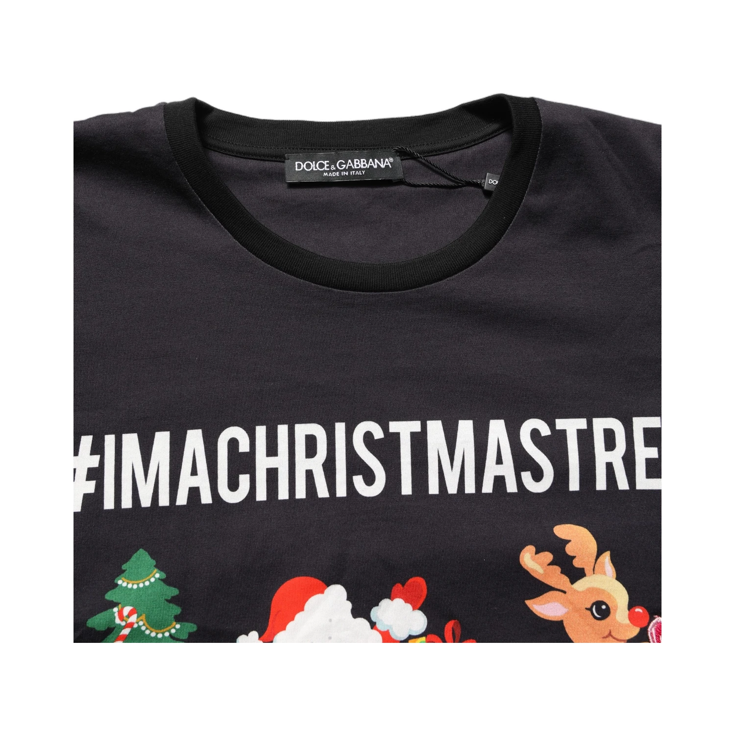 Black #IAMACHRISTMASTREE Print Cotton T-shirt