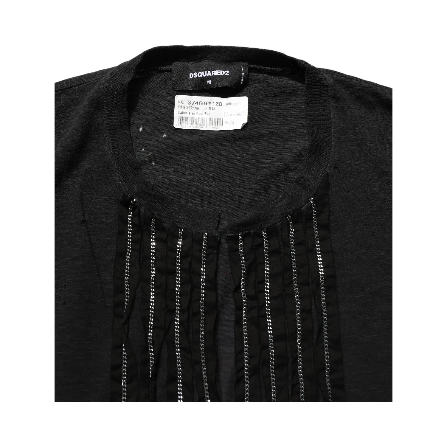 Black Chain Embellished Cotton Short Sleeve T-shirt