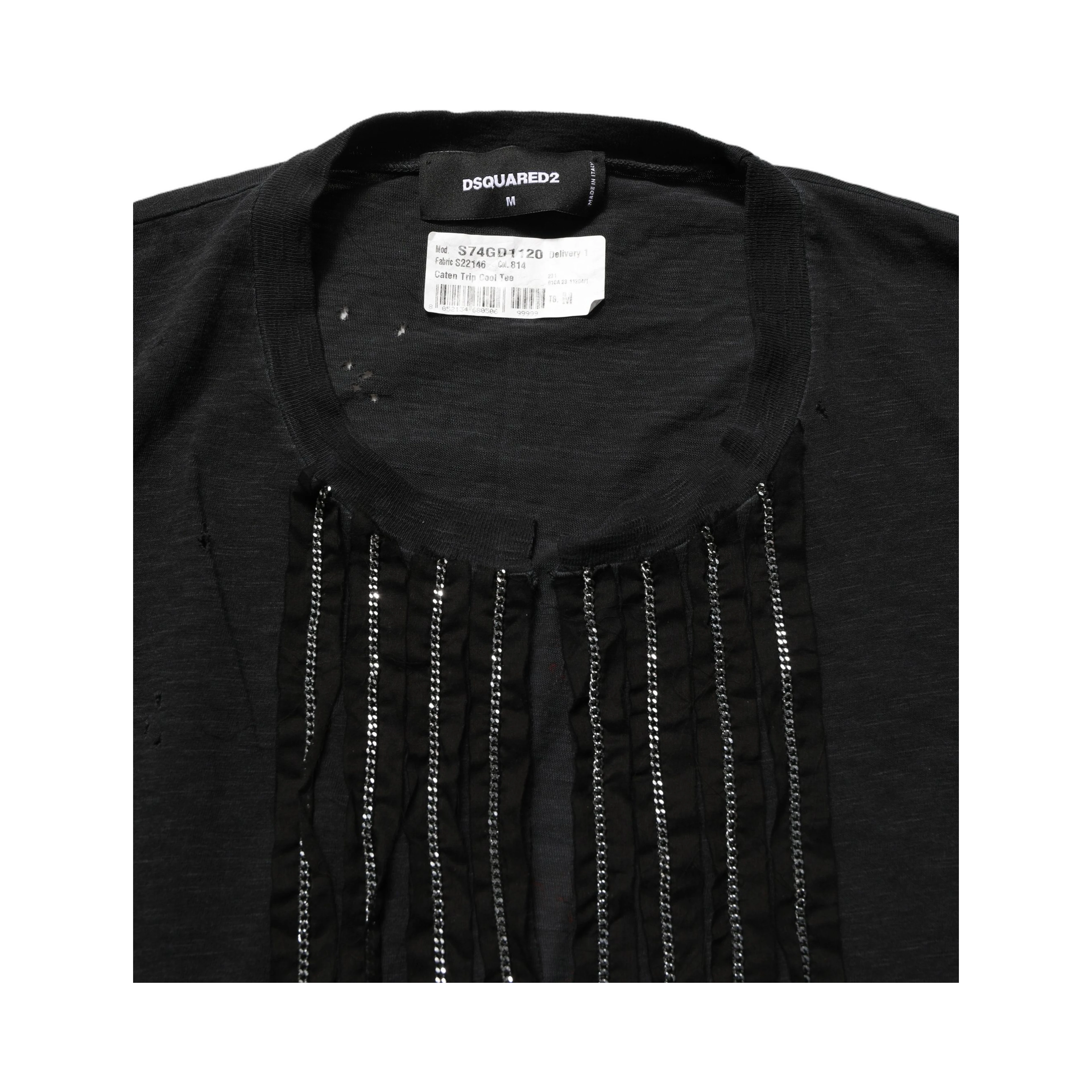 Black Chain Embellished Cotton Short Sleeve T-shirt