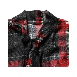Red Black Plaid Silk Tie-Neck Blouse Top