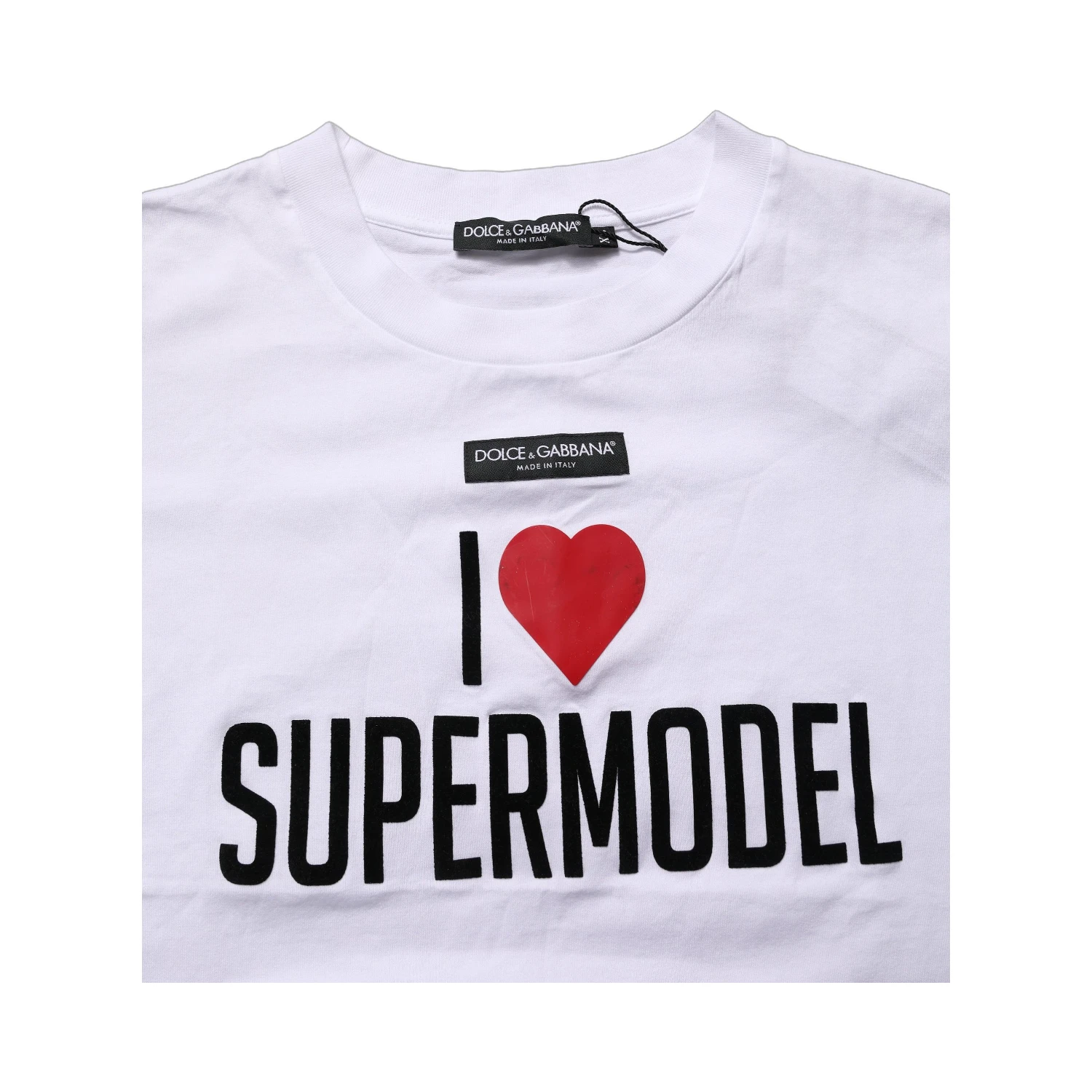 White I Love Supermodel Cotton Crew Neck T-shirt