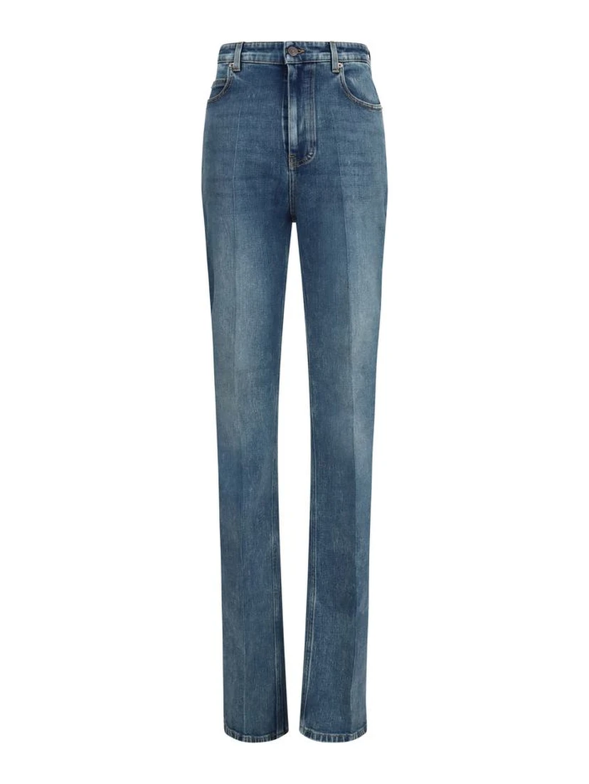 Blue Cotton High-Waisted Jean
