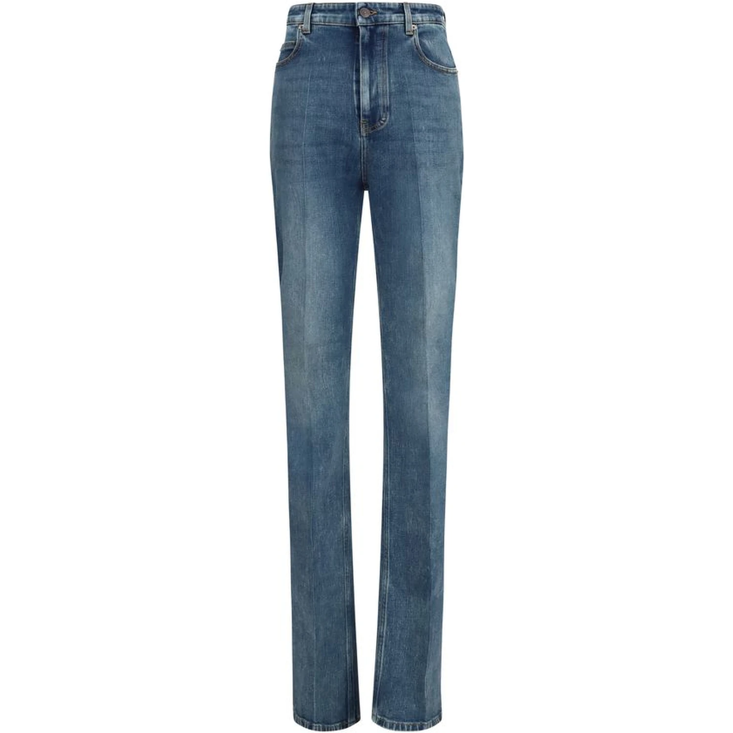 Blue Cotton High-Waisted Jean