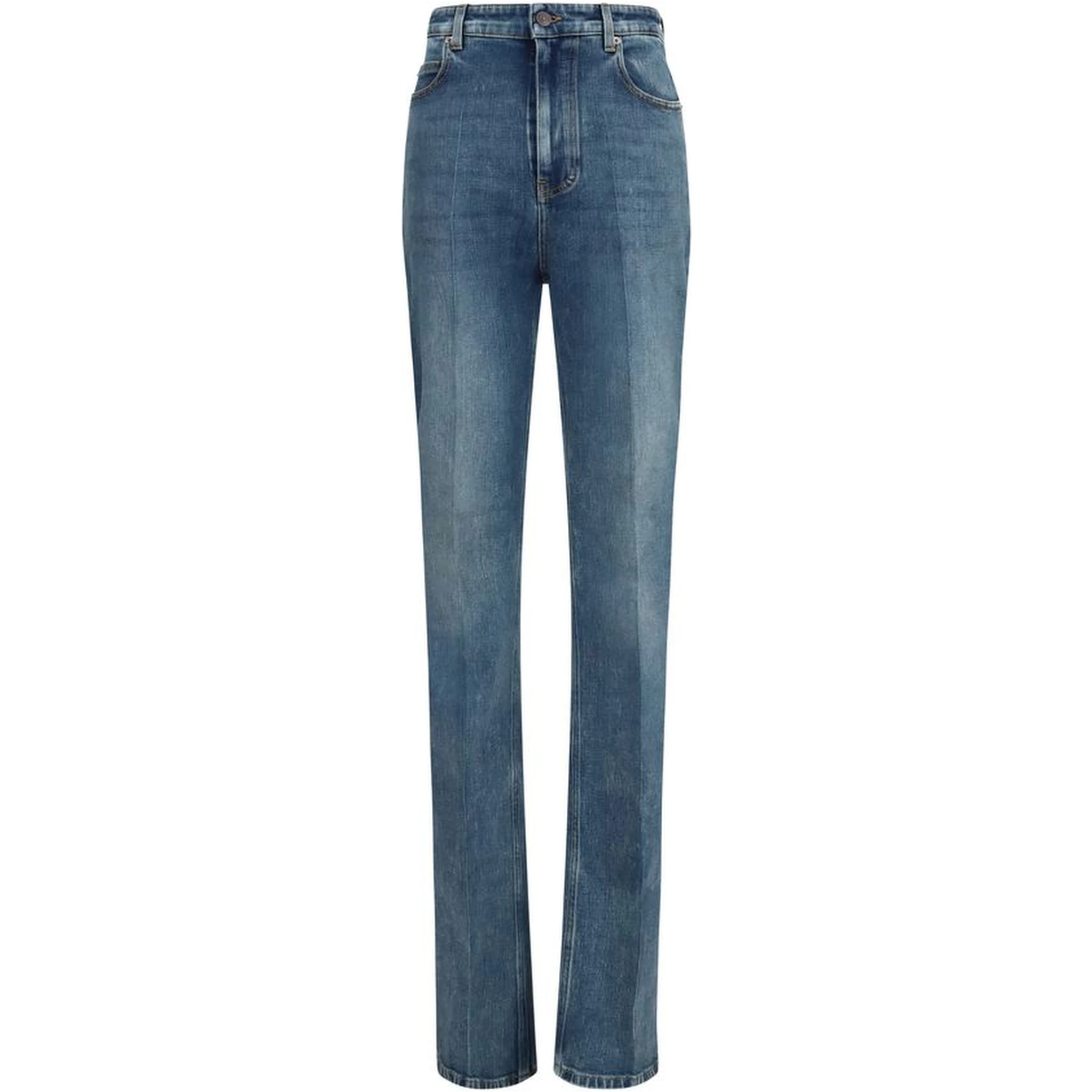 Blue Cotton High-Waisted Jean