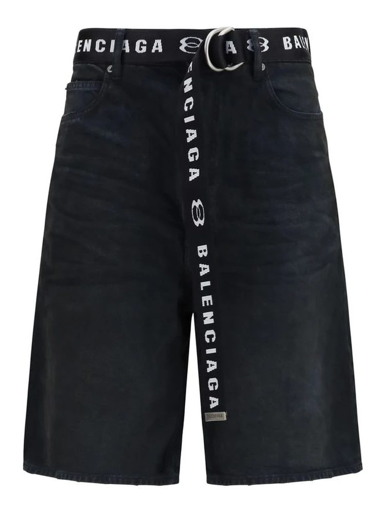 Black Cotton Bermuda Shorts