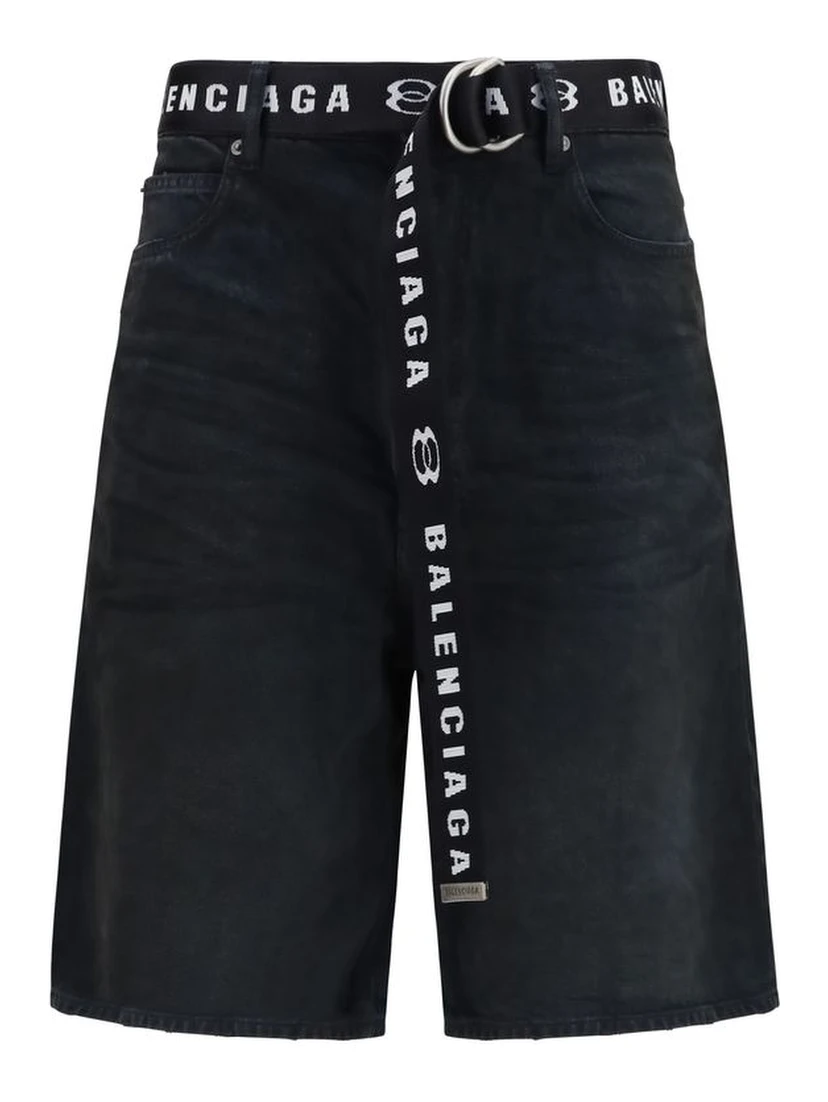 Black Cotton Bermuda Shorts